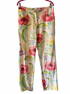 VINT. Silk club Collection multi color cotton floral-  women’s trousers 8